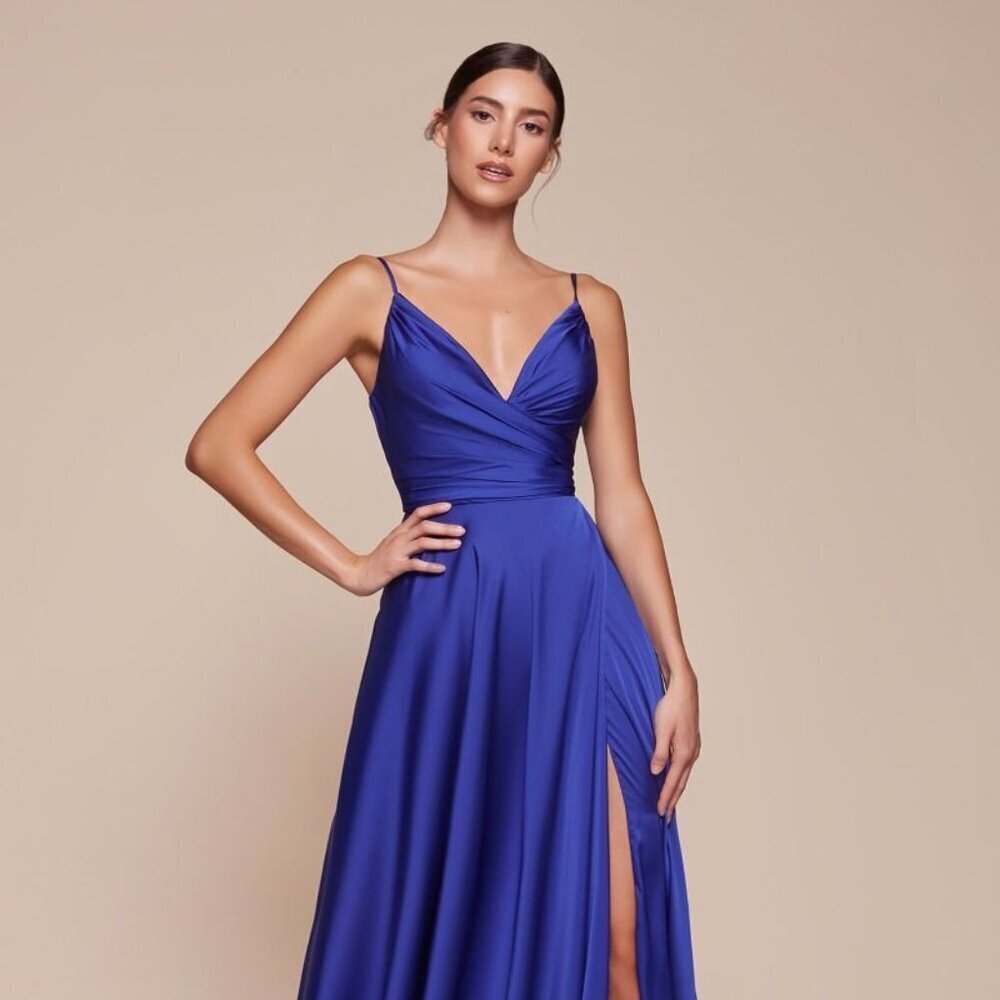 N/A NEW V-NECKLINE A-LINE FASHIONABLE SATIN DRESS WITH ADJUSTABLE STRAPS CD 7485